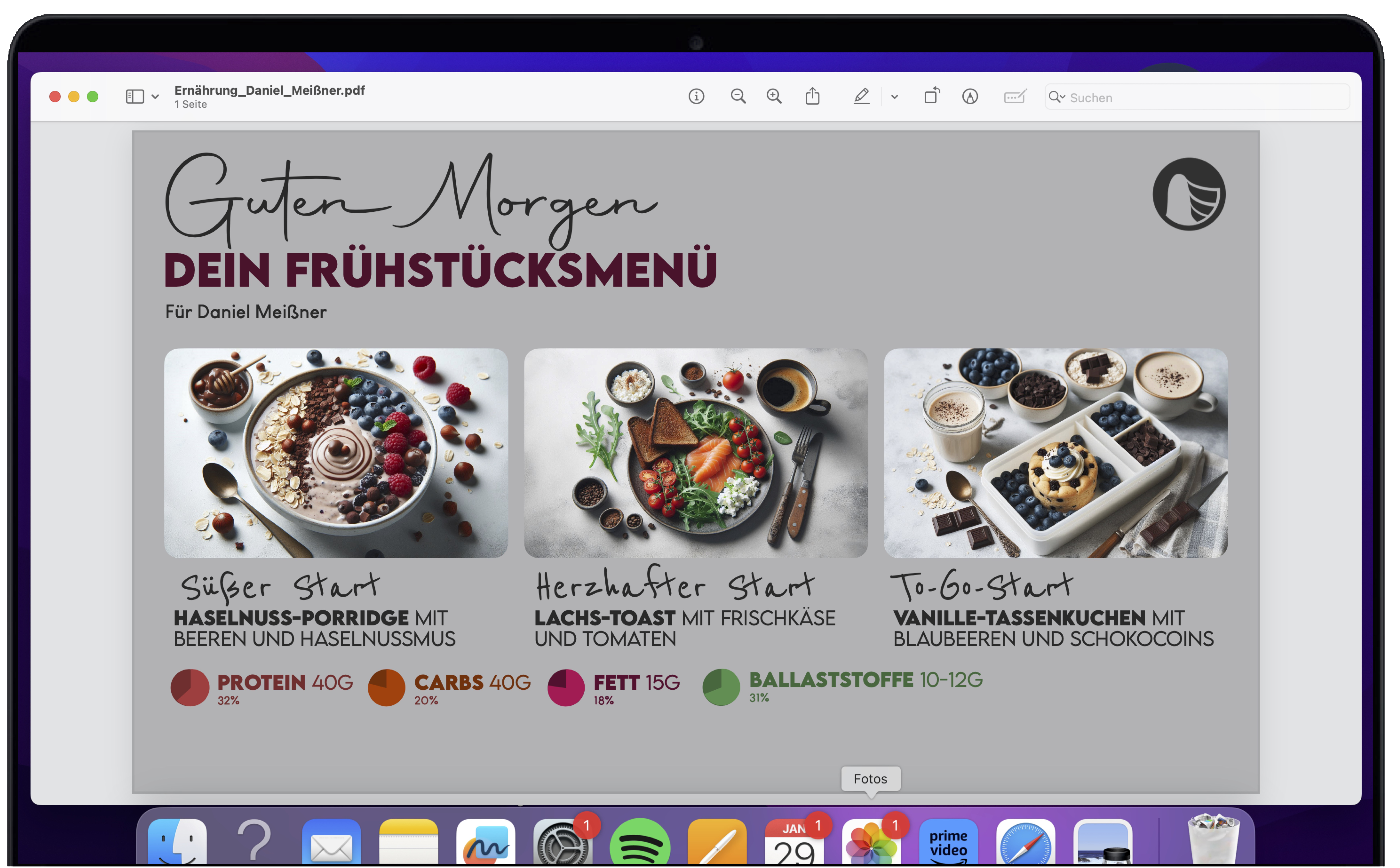 Frühstücksmenü auf dem MacBook